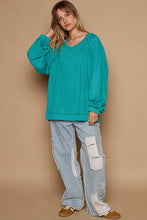 Back Cross Strap Details Balloon Sleeve Sweatshirt Top: Evergreen