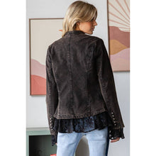 Washed Lace Contrast Hem Long Sleeve Oli&Hali Jacket: Black