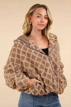 Oversized Fuzzy Fur Textured Knit Hoodie Jacket: Mocha