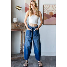 Washed Elastic Waist Barrel Denim Oli&Hali Jeans: Blue