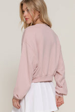 Beige Pink Long Sleeve Crew Neck Short Sweatshirt