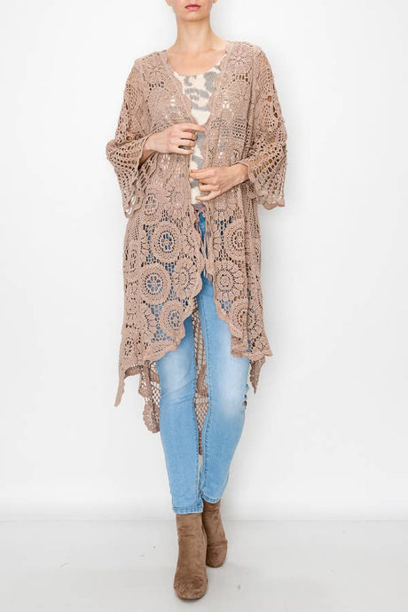 All Corchet High Low Origami Cardigan: Taupe