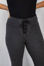 High Waisted Fleece Lined Lace Up Leggings: Black