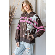 Oli Hali WASHED STAR PATCHWORK HOODED LONG SLEEVE PULLOVER: CHARCOAL