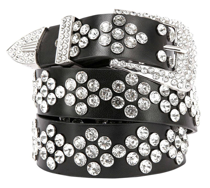 Leather Rhinestone Patterned Belt