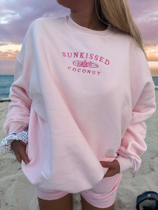 Sunkissedcoconut Logo Embroidered Sweatshirt: Light Pink