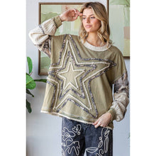 Washed Star Patchwork Top: Lt Olive