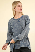 Mineral Washed French Terry Oversized Knit Top: Denim