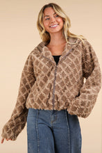 Oversized Fuzzy Fur Textured Knit Hoodie Jacket: Mocha