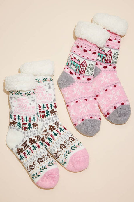 Classic Christmas Pattern Fuzzy Sleeper Socks