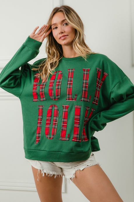 Green Red Plaid Holly Jolly Bibi Sweatshirt 12/2/24 9361