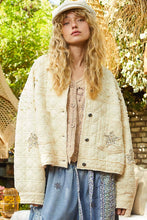 Balloon sleeve stud detail woven quilted jacket: Cream