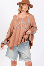 Peace Sign Mineral Wash Terry Sage + Fig Shirt: Camel