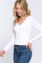 Long Sleeve V-Neck Two Ply Rayon Spandex Jersey Top: Off White