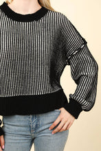 Black Two Tone Striped Casual Stripe Sweater Top