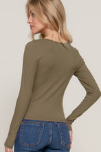 Long Sleeve Scoop Neck with Lace Trim Rib Knit Top: Army Olive