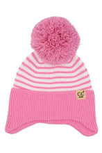 C.C Kids Stripe Earflap Yarn Pom Beanie Winter Hat: Pink