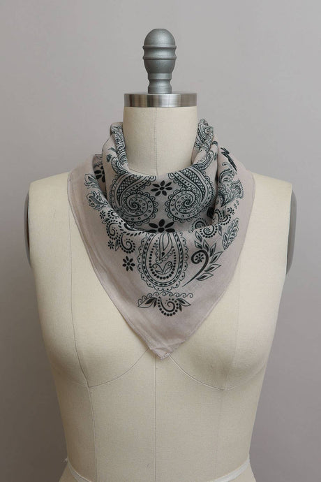 Paisley Floral Patterned Bandana: Beige