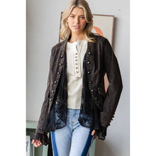 Washed Lace Contrast Hem Long Sleeve Oli&Hali Jacket: Black