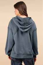 Denim Oversized Brushed French Terry Knit Hoodie Top