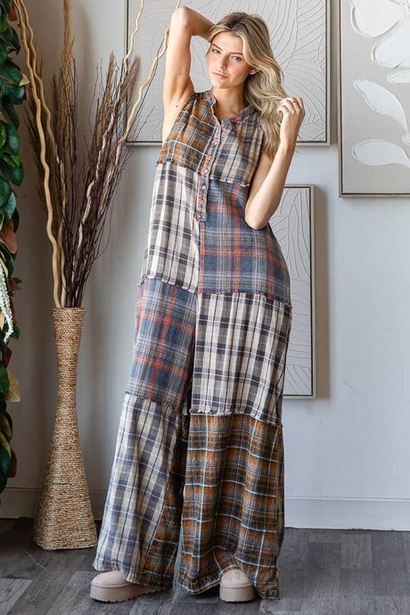 Blue Washed Plaid Oli&Hali Jumpsuit