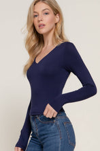 True Navy Long Sleeve V-Neck Two Ply Rayon Spandex Jersey Top