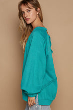 Back Cross Strap Details Balloon Sleeve Sweatshirt Top: Evergreen