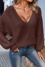 Grace Knot Back V Neck Puff Sleeve Sweater: Brown