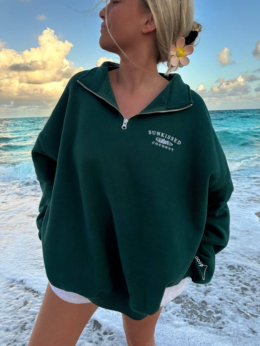 Winter Green Quarter-Zip Sunkissed Coconut Sweatshirt: Winter Green