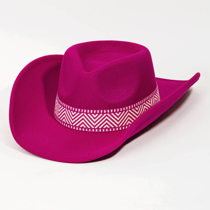 Zig Zag Ribbon Strap Cowboy Hat: Fuchsia