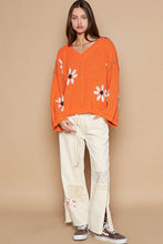 V-neck berber floral pattern chenille pullover sweater: Orange