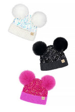 C.C Baby Sequin Fur Pom Pom Beanie: Black