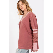 Mineral Wash Stripe Long Sleeve Sage + Fig Top: Mulberry