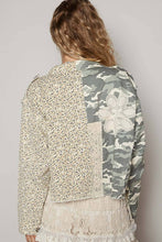 Camo print crochet patches front zipper POL jacket: Cream Multi