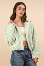 Oversized Fuzzy Fur Textured Knit Hoodie Jacket: Sage