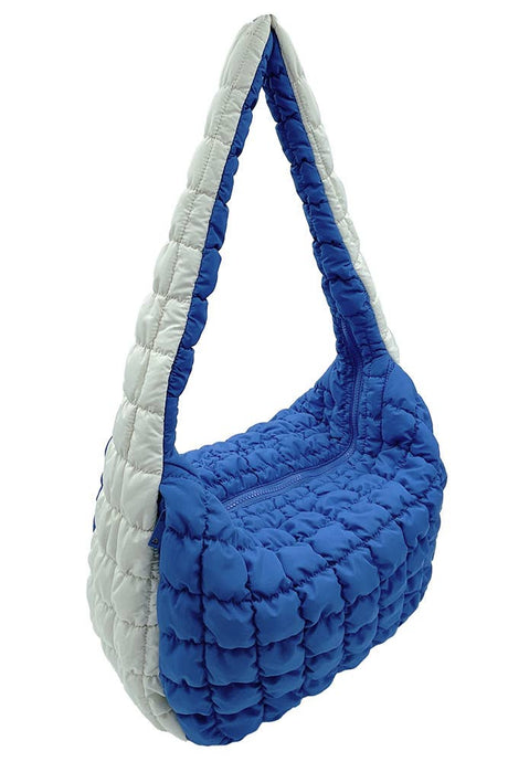 College Color Quilted Puffy Tote Bag: Royal Blue/Ivory