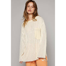 Round neck long sleeve cut sew front pocket knit top: Cream