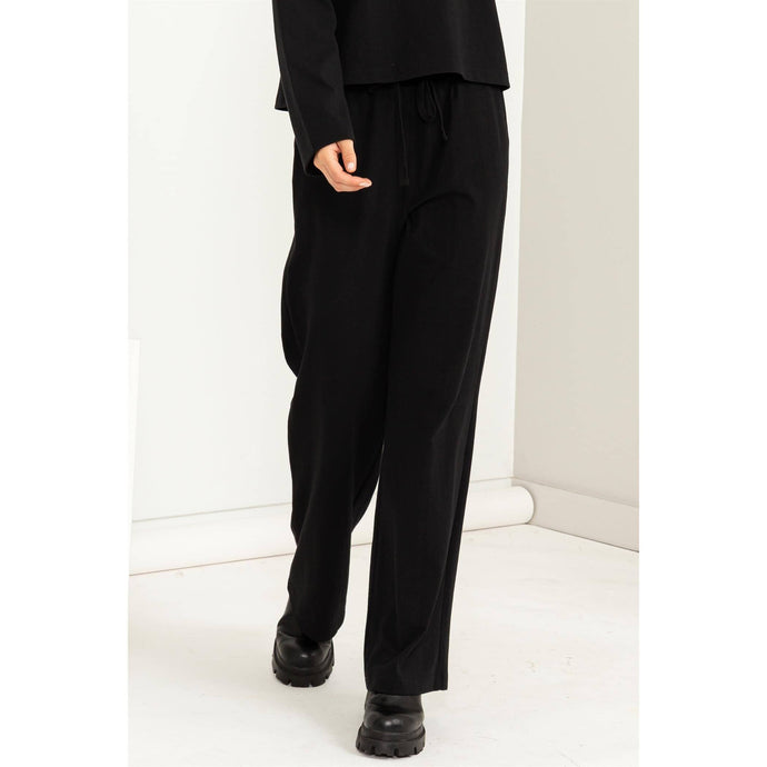 Black Drawstring High-waisted Pants