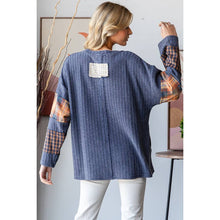 Washed Patchwork Peace Love Soft Thermal Blouse: Blue