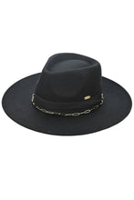 C.C Link Chain and Pleated Wide Band Felt Hat Panama Hat: Black