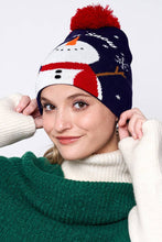 Let It Snow Christmas Theme Holiday Pom Beanie: Navy