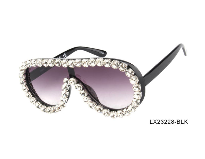 Black Shield with Rhinestone Woman Sunglasses