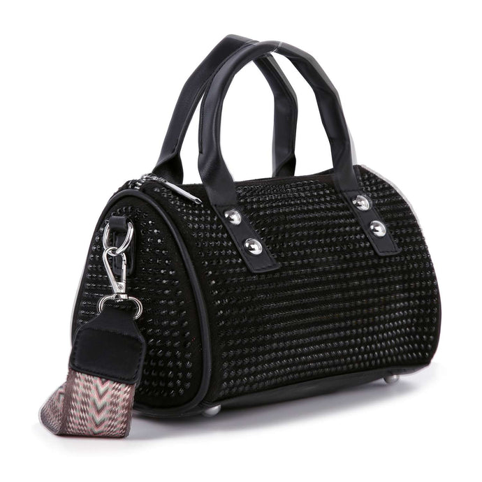 Dazzling Rhinestone Petite Satchel Handbag: Black