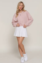 Beige Pink Long Sleeve Crew Neck Short Sweatshirt