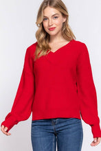 Long Sleeve  Double V-neck  Sweater: Red