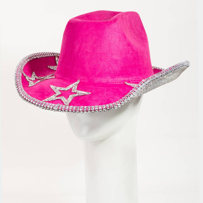 Rhinestone Stars Studded Cowboy Hat: Fuchsia