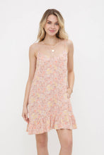 Spaghetti Strap Floral A-Line Ruffled Hem Mini Dress: Peach