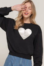 Long Sleeve Crew Neck Sequin Detail Inner Fleece Sweatshirt: Black