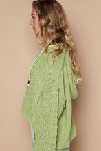 Oversize fit v-neck hooded cable knit chenille sweater: Pear Green