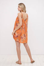 Floral Swing Mini Dress w/ Shoulder Tie Straps: Rust